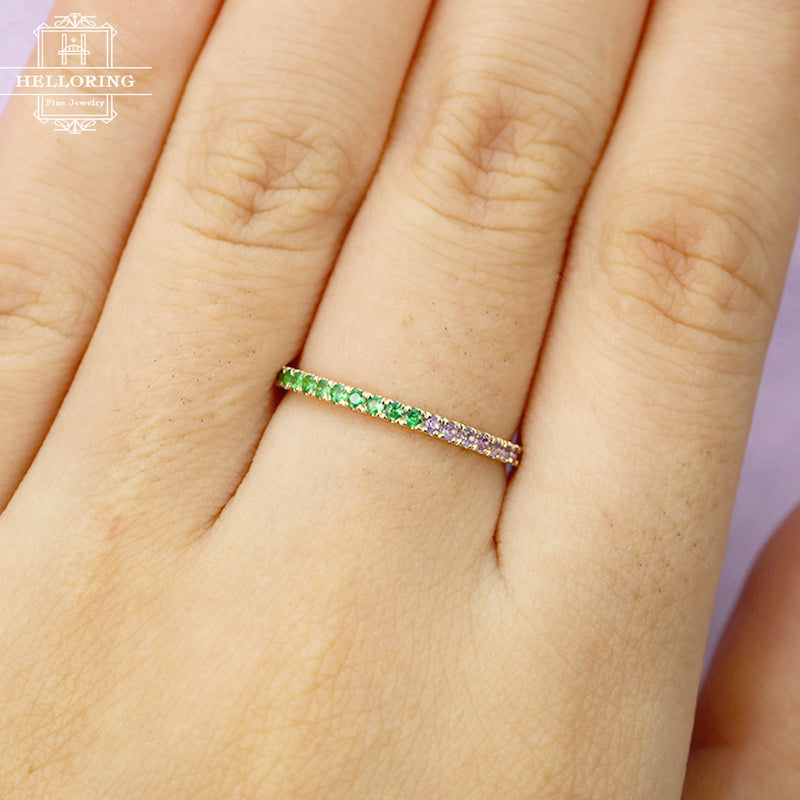 Amethyst wedding band Green Garnet wedding band Women Jewelry Stacking Matching Eternity ring Unique Simple Bridal Anniversary gift for her
