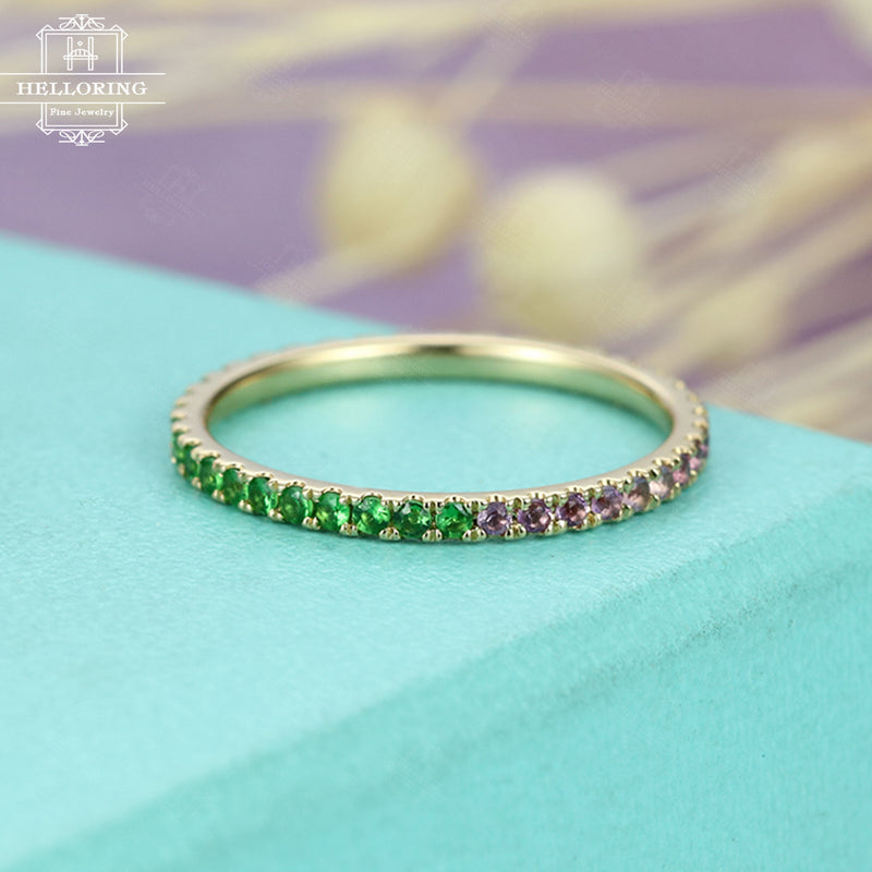 Amethyst wedding band Green Garnet wedding band Women Jewelry Stacking Matching Eternity ring Unique Simple Bridal Anniversary gift for her