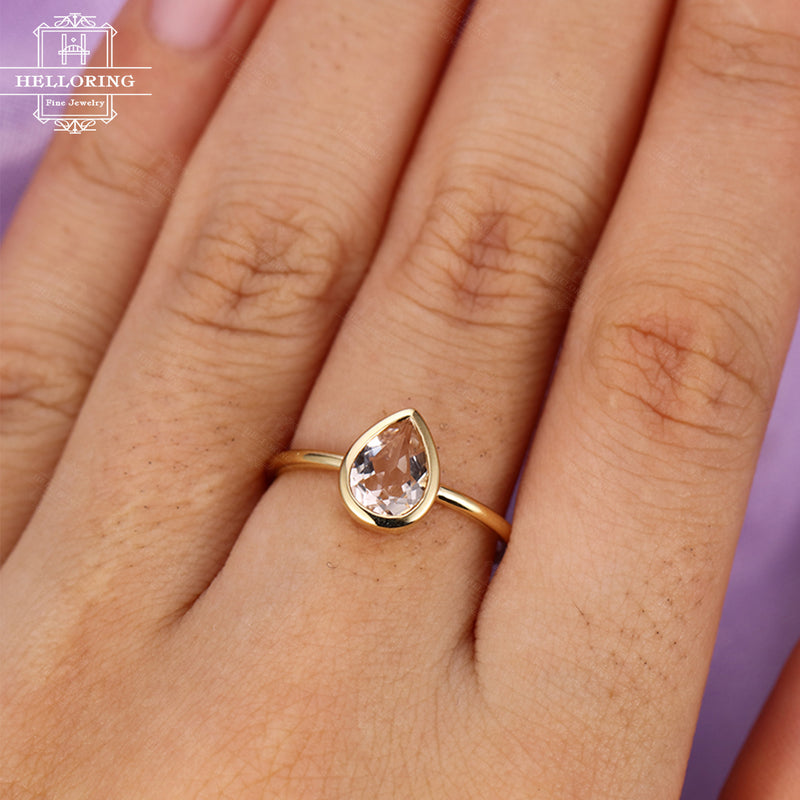 Morganite Engagement Ring Rose Gold Pear Shaped Cut Simple Wedding women Bridal Jewelry Delicate Stacking Anniversary personalized