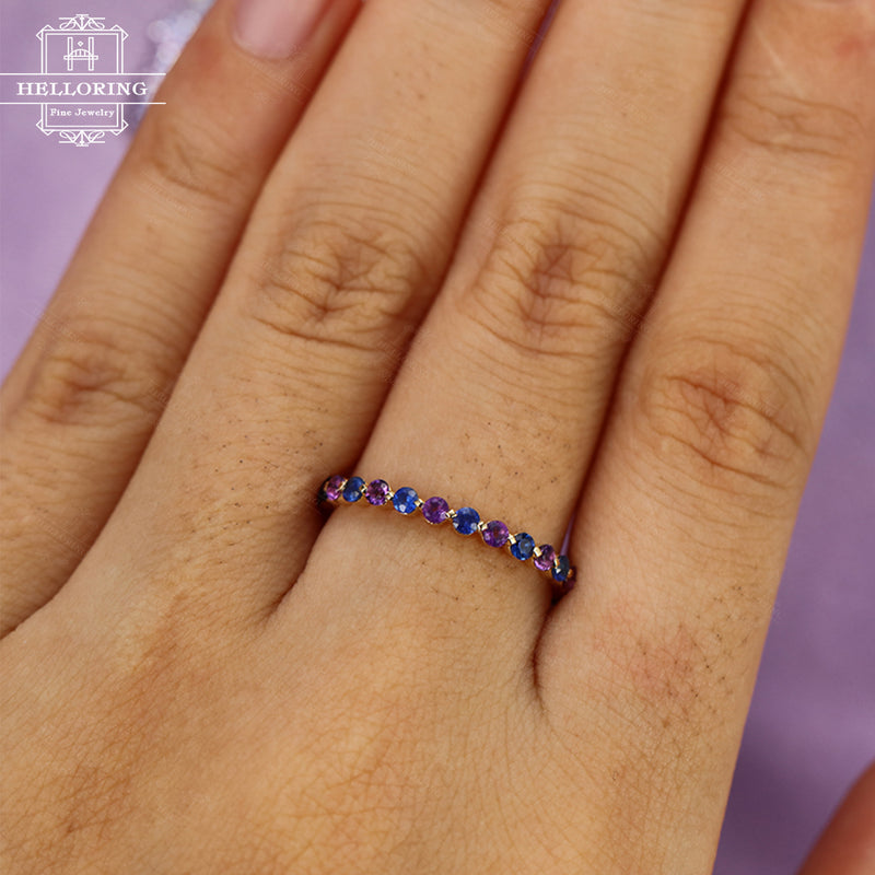 Amethyst wedding band Sapphire wedding band Women Jewelry Stacking Matching Eternity ring Unique Bridal Anniversary gift for her Promise
