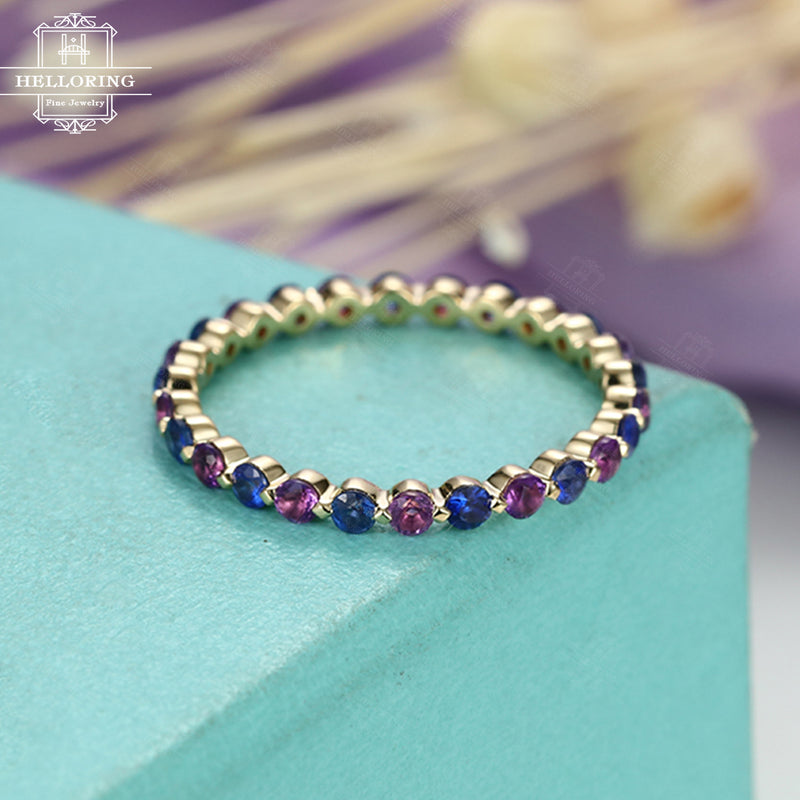 Amethyst wedding band Sapphire wedding band Women Jewelry Stacking Matching Eternity ring Unique Bridal Anniversary gift for her Promise